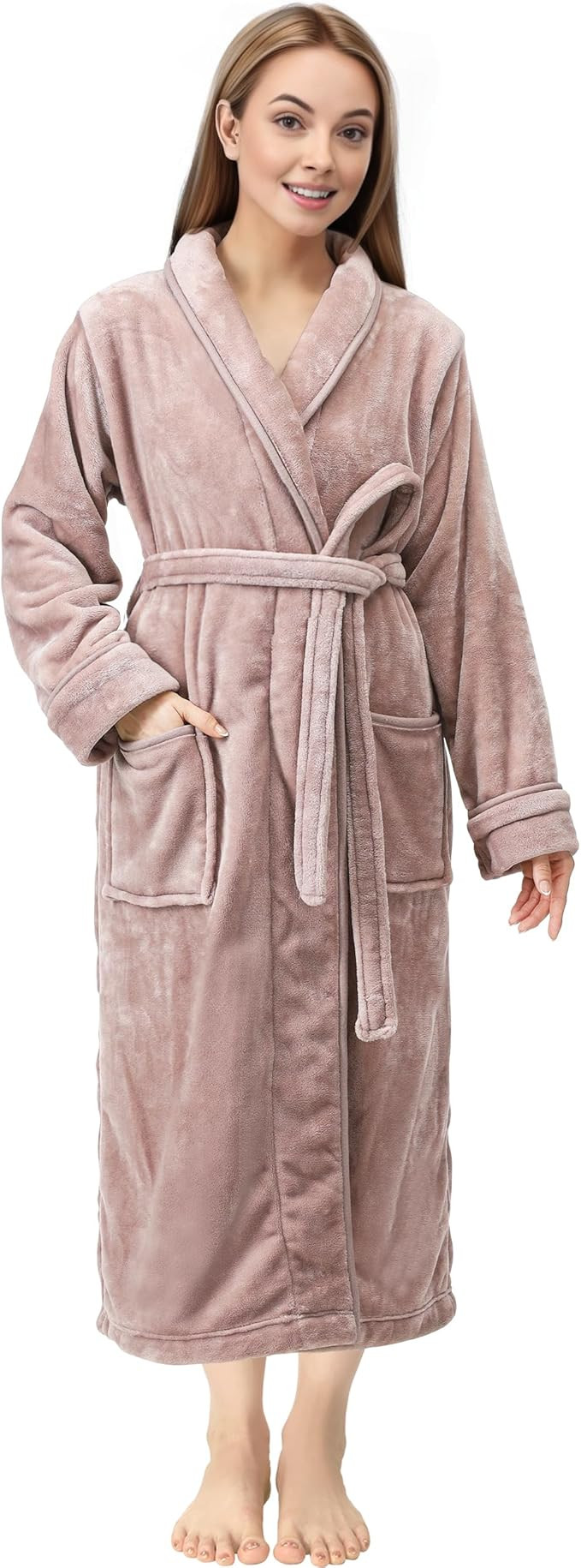 NY Threads Premium Women's Robe Plush Soft Long Bathrobe Warm Fleece Shawl Collar Spa Robe | Amazon (US)
