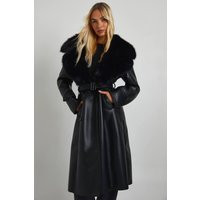 boohoo Women's Faux Fur Collar Trench Coat in Black | Size: 4 | Woven | boohoo (US & Canada)