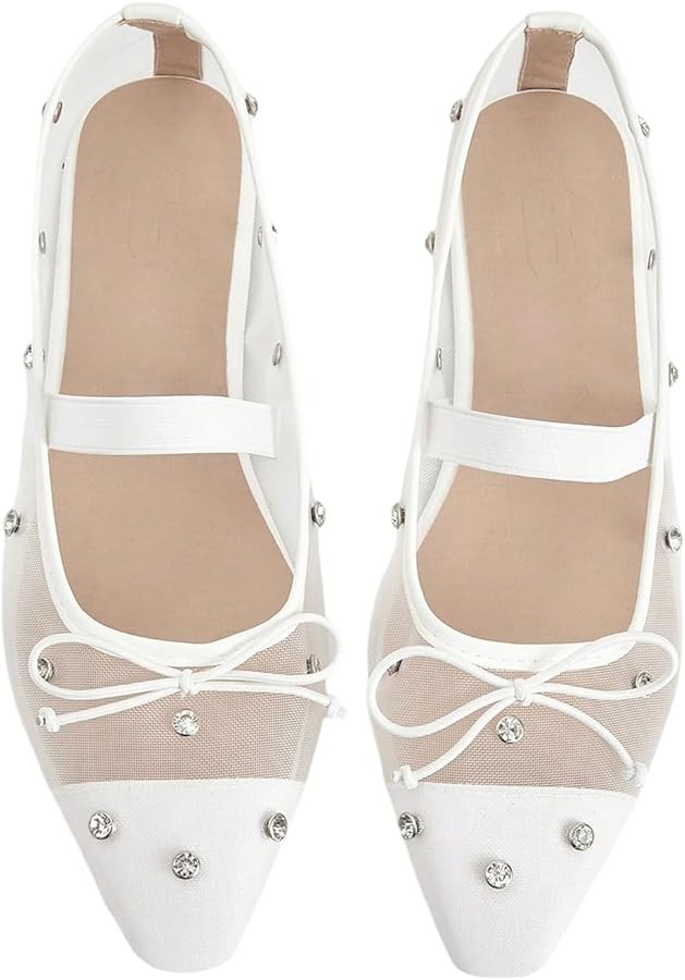 BEAUDRM Women's Polka Dots Mesh Ballet Flats Cute Lace Ballerina Flats | Amazon (US)