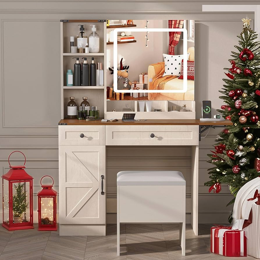 NUNU LAB Vanity Desk with Mirror and Lights with 6 Drawers and 4 Cabinets, Big Women Makeup Table... | Amazon (US)