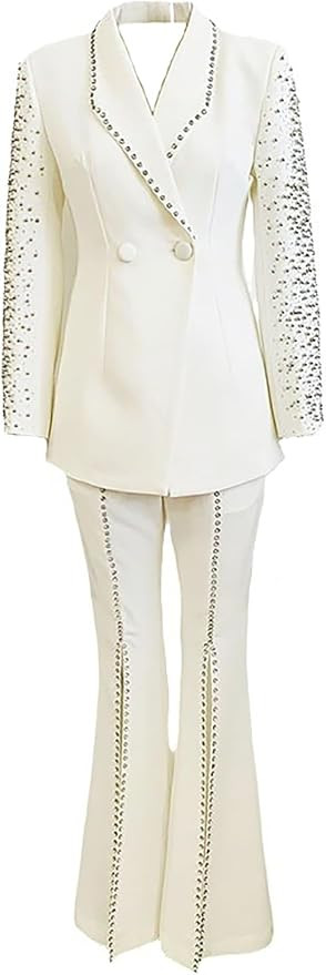 Elegant Beading Embellished Rhinestone 2 Pcs Women Suits Set Blazer＆Pant Evening Party Tuxedos ... | Amazon (US)