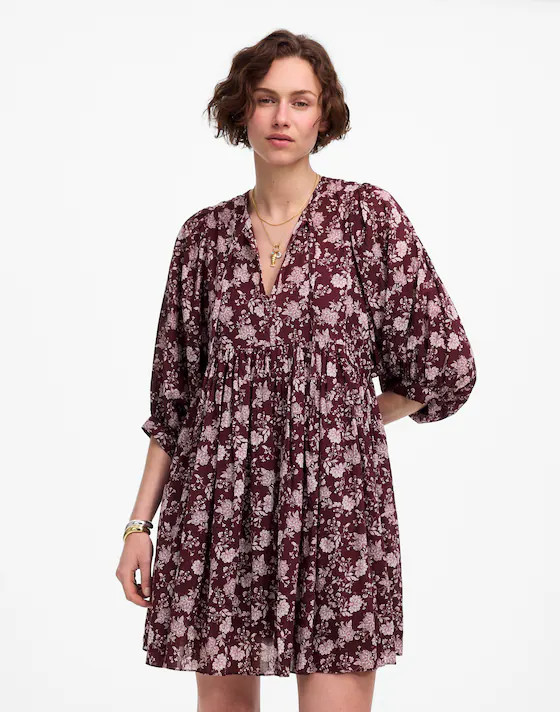 Splitneck Puff-Sleeve Dress in Floral | Madewell