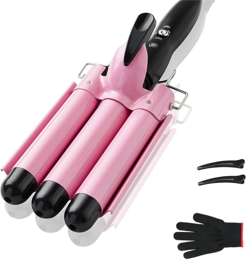 3 Barrel Curling Iron Hair Crimper, TOP4EVER 25mm（1 inch ）Professional Hair Curling Wand with... | Amazon (US)