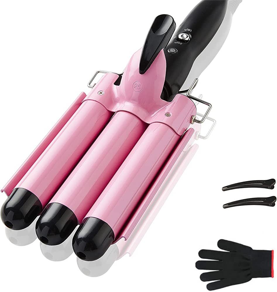 3 Barrel Curling Iron Hair Crimper , TOP4EVER 25mm（1 inch ）Professional Hair Curling Wand with Two T | Amazon (US)