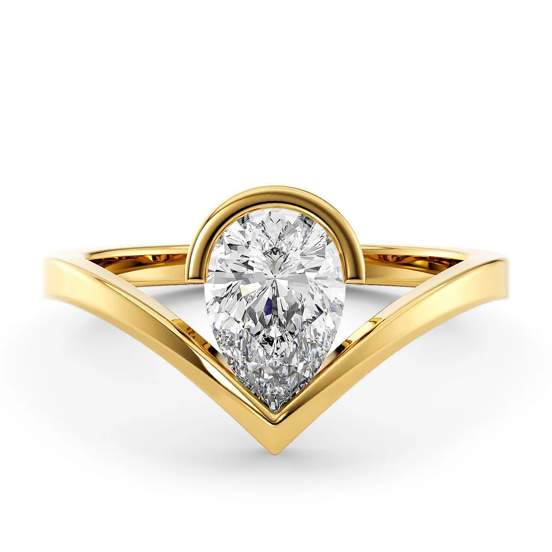 1ct Pear Diamond Chevron Gold Solitaire Lab-diamond Engagement Ring - Etsy | Etsy (US)