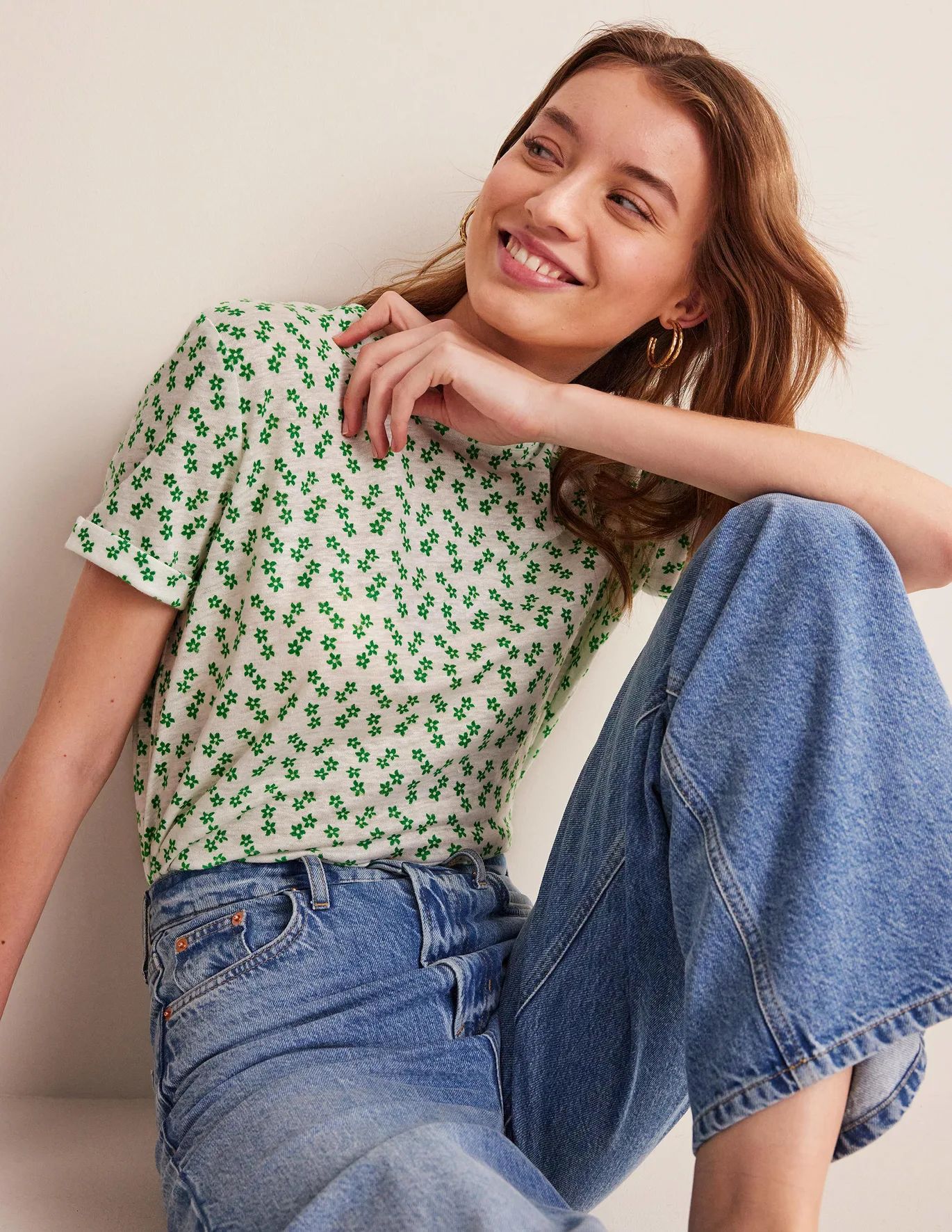 Printed Linen T-shirt - Ivory, Spaced Ditsy | Boden (US)