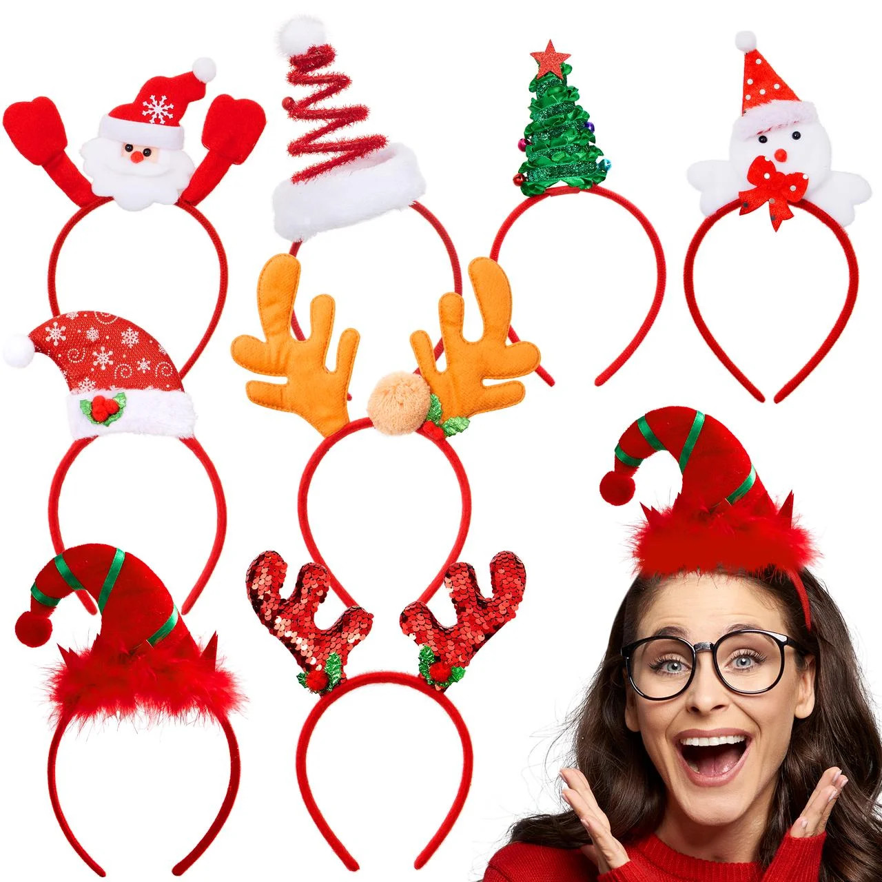 Joyfy 8 PCS Christmas Headbands 3D Head Hat Headbands for Kids Women Men, Christmas Party Christm... | Walmart (US)