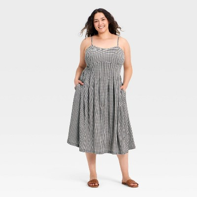 Women's Sleeveless Textured Corset Midi Empire Waist Dress - A New Day™ Black Gingham XXL | Target