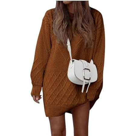 PRETTYGARDEN Women's Pullover Sweater Dress Casual Long Sleeve Ribbed Knit V Neck Loose Oversized... | Amazon (US)