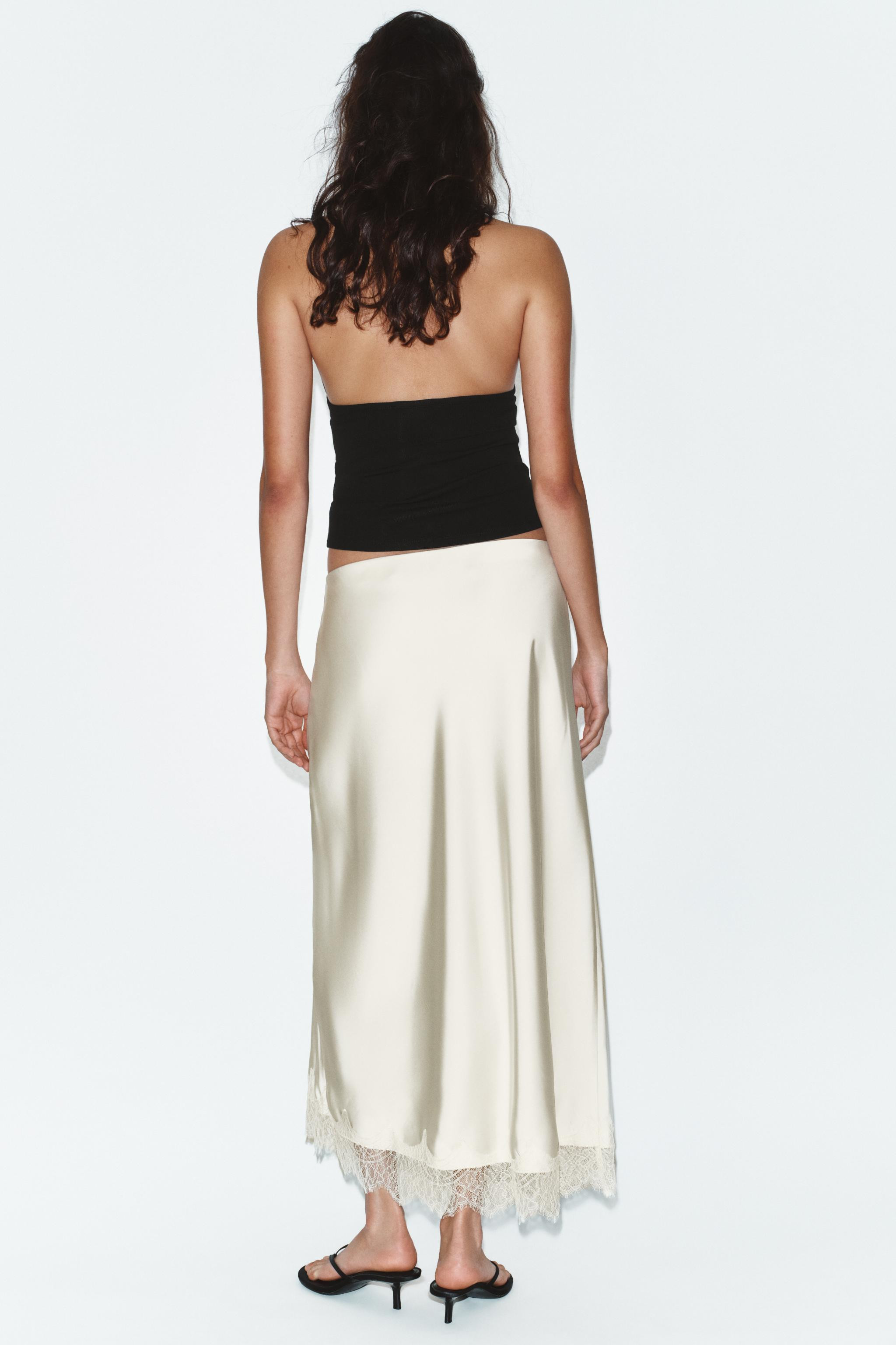 LACE TRIM SATIN MIDI SKIRT | Zara UK
