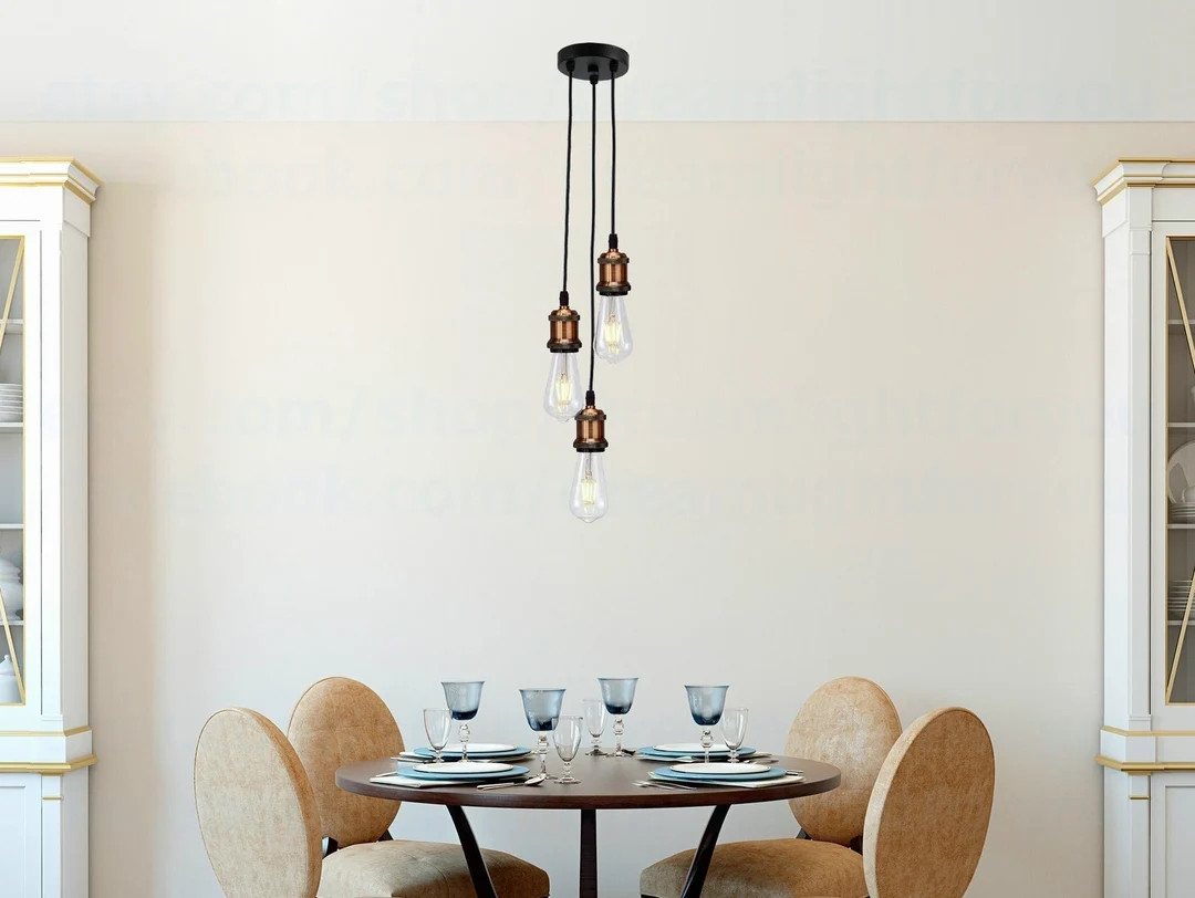 Exposed Bulbs Cluster Pendant Light Bare Bulb Pendants Cluster Pendant Lighting Bare Bulb Copper ... | Etsy (US)