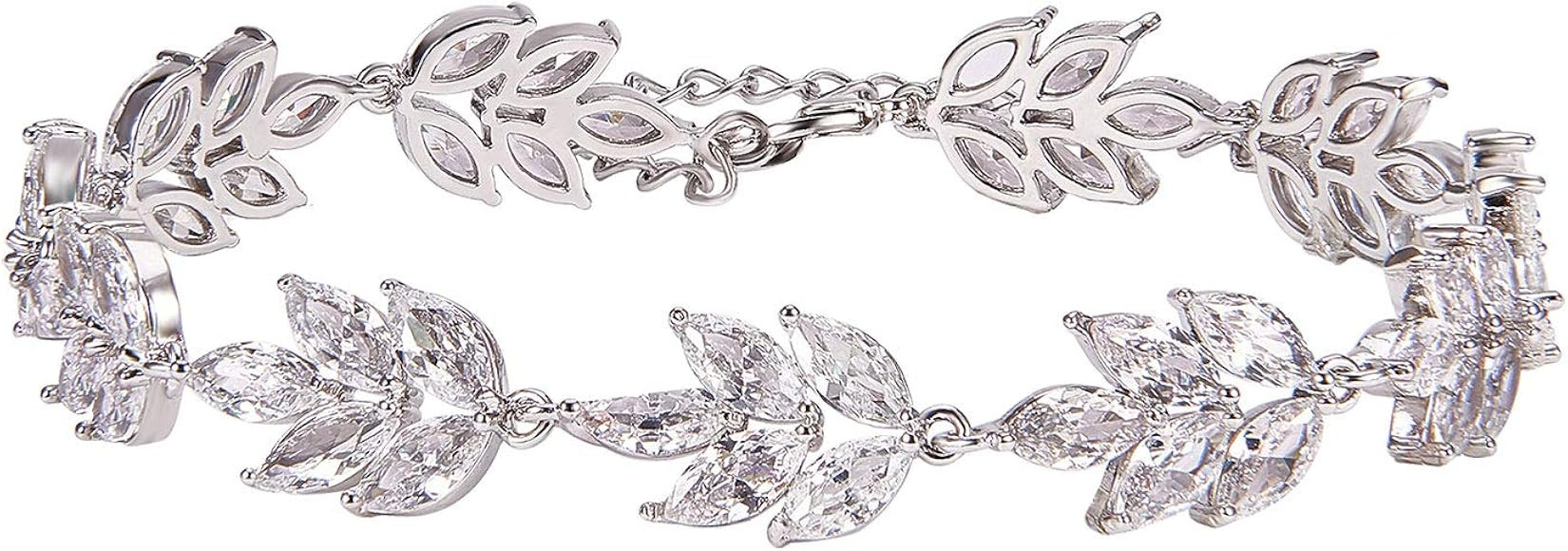SWEETV Bracelet Wedding Bridal for Brides,Bridesmaid-Crystal Cubic Zirconia Bracelet Leaf Vine Vinta | Amazon (US)