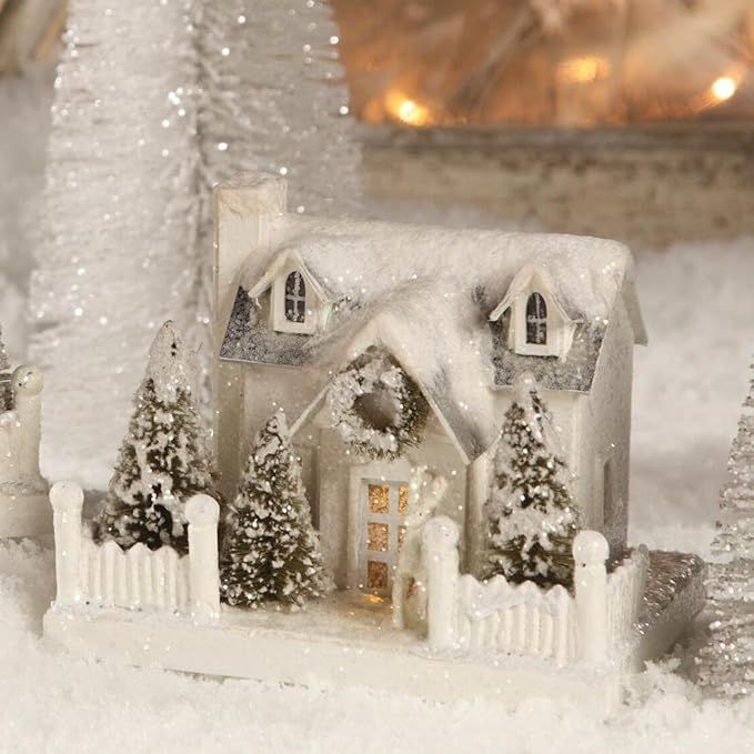 Bethany Lowe 6" White Christmas Village Mantel House, Cape Cod and Deer | Amazon (US)