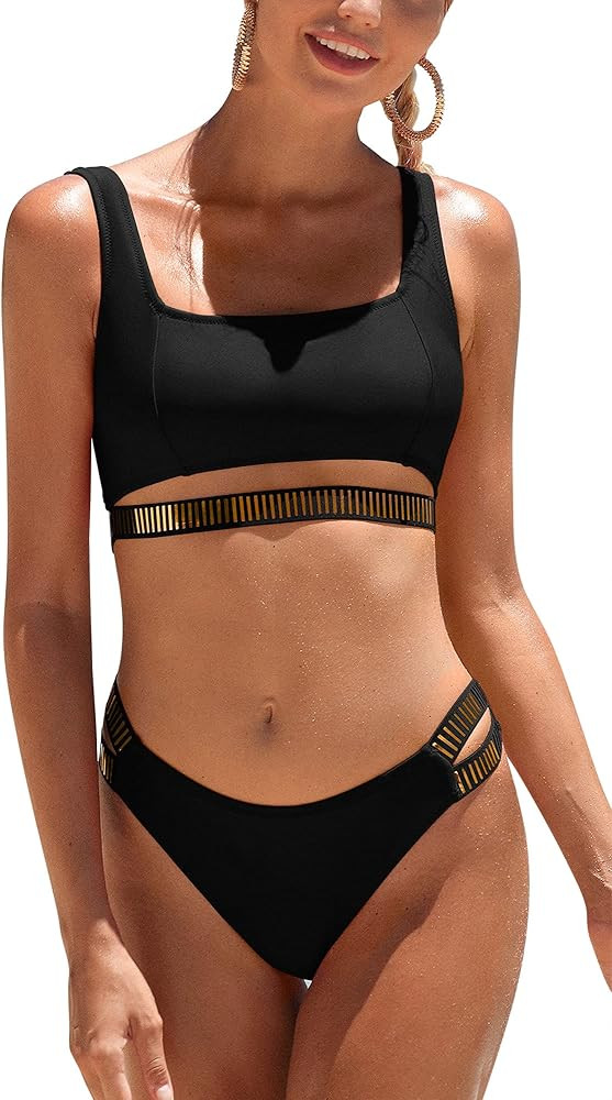 Charmo Sporty Bikini Swimsuit for Women Push Up Bathing Suits for Teen Girls High Support Bikini | Amazon (US)