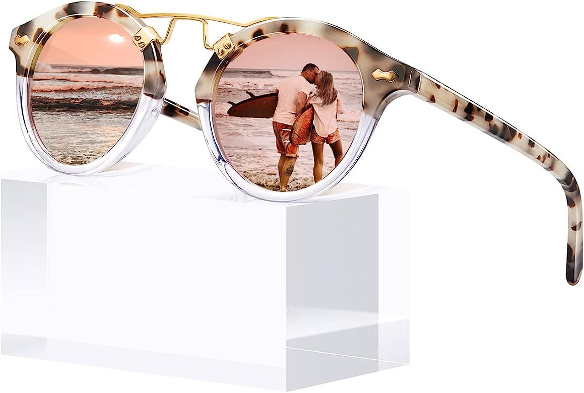 Carfia Retro Polarized Sunglasses for Women UV Protection, Italy Handcrafted Acetate Eyewear Double  | Amazon (US)