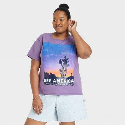 Women's See America Short Sleeve Graphic Boyfriend T-Shirt - Purple | Target