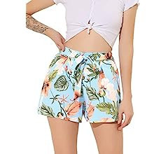Allegra K Women's Printed Elastic Tie High Waist Culottes Beach Summer Shorts | Amazon (US)