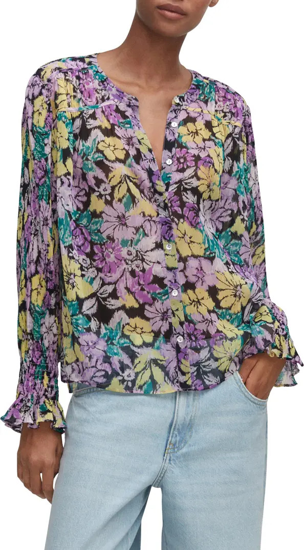 MANGO Ikat Floral Plissé Shirt | Nordstrom | Nordstrom