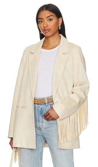 Sierra Fringe Jacket in Cream Faux Suede | Revolve Clothing (Global)
