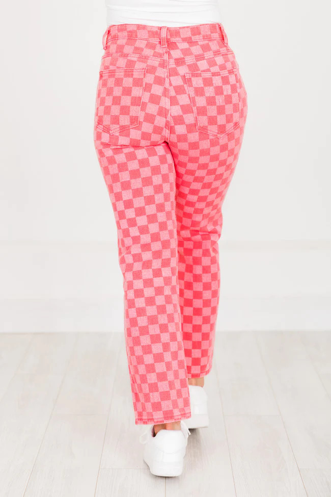 Shelby Pink Checkered Jeans | Pink Lily