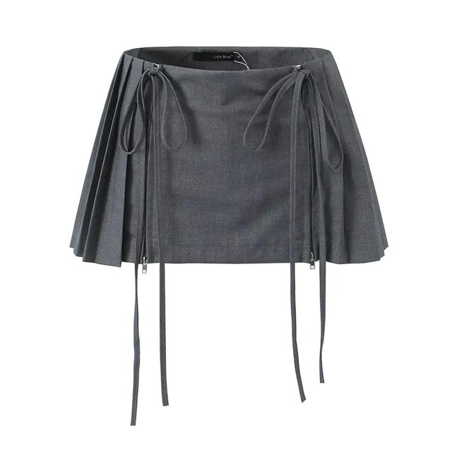 Bazer - Low Waist Plain Pleated Drawstring Mini A-Line Skirt | YesStyle Global