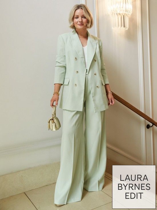 X Laura Byrnes Tailored Wide Leg Trouser - Mint | Very (UK)