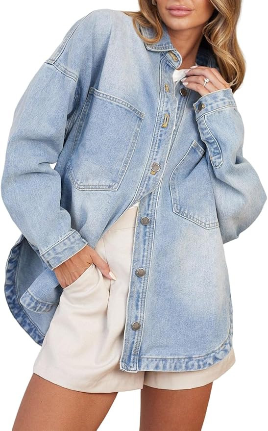 Astylish Women Jean Shirt Long Sleeve Button Down Chambray Denim Light Jackets | Amazon (US)