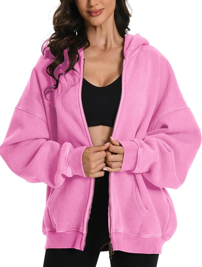 FAIABLE Womens Mens Double Zip Up Hoodie Oversized Acid Wash Heavyweight Hoodie Distress Cotton F... | Amazon (US)