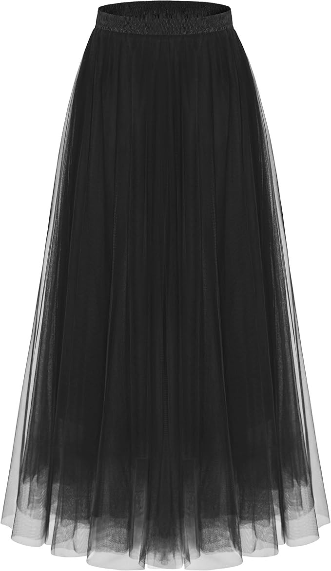 Kingfancy Women's Winter Skirts 2 Layered Tulle Tiered Long Skirts Elastic Waist A-Line Midi Skir... | Amazon (US)