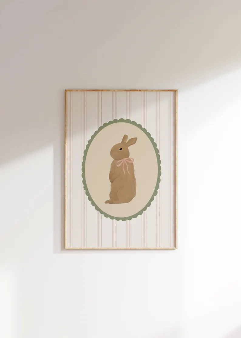 Bunny Nursery Print Little Girl Wall Art Girl's Room Bunny Print Farm Nursery Decor Pink Coquette... | Etsy (Global)