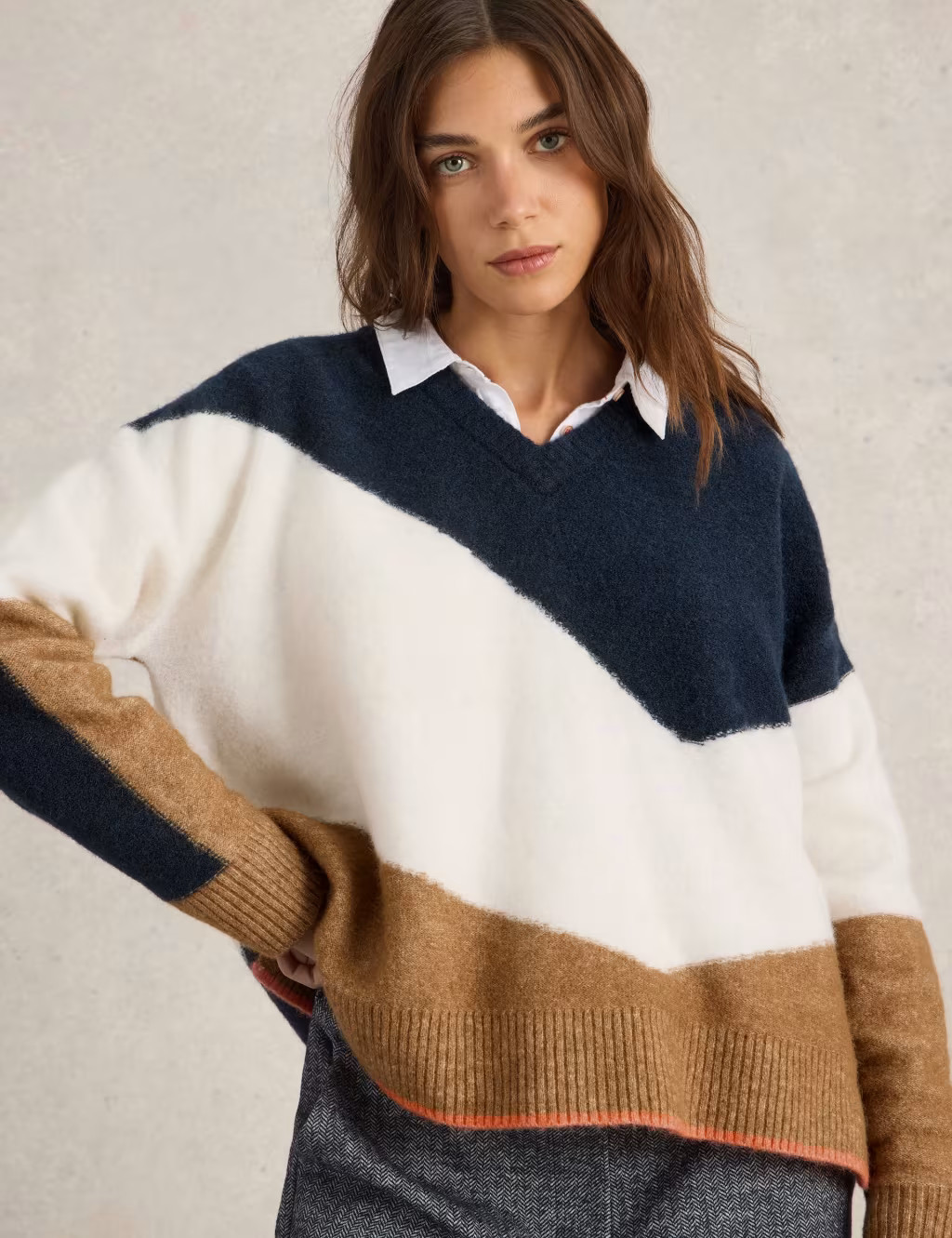 Wool Blend Colour Block V-Neck Relaxed Jumper | Marks & Spencer (UK)
