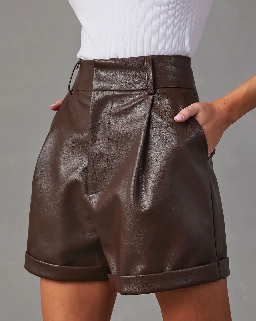 Carla Pocketed Faux Leather Shorts | VICI Collection