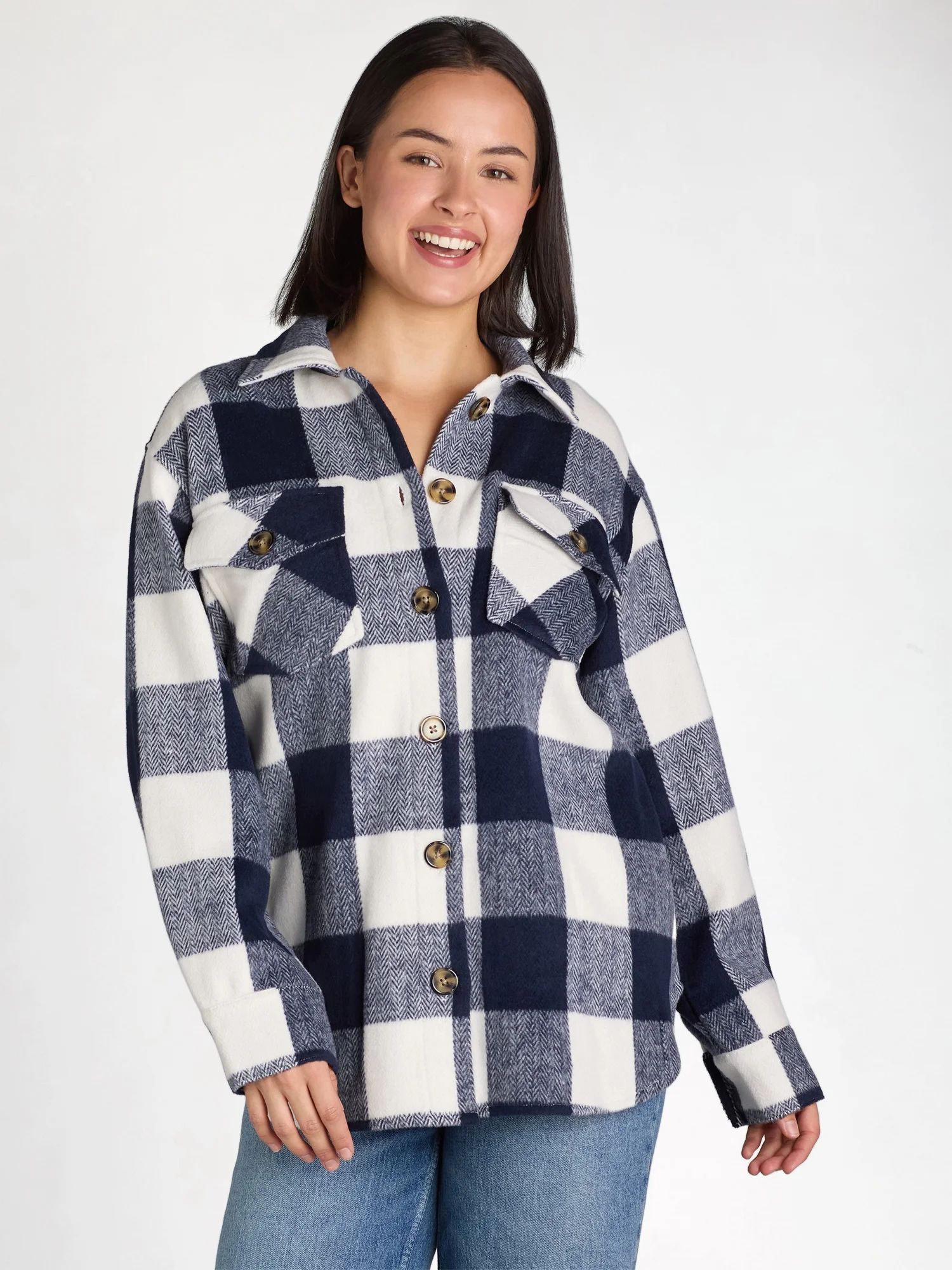 Time and Tru Women's Button Front Shacket, Sizes S-XXXL | Walmart (US)