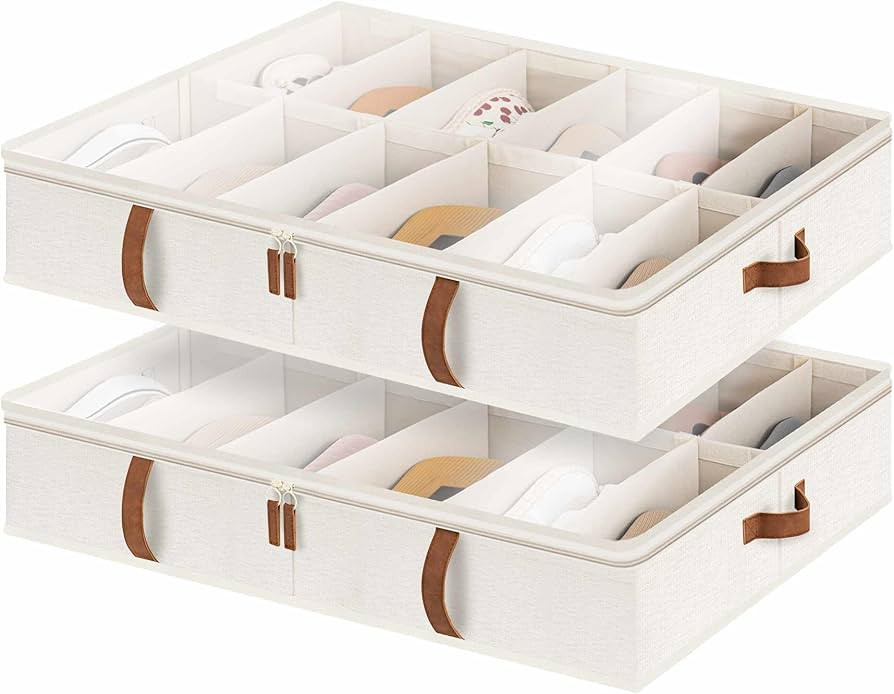StorageWorks Under Bed Shoe Storage Organizer, Underbed Shoes Container with Adjustable Dividers,... | Amazon (US)