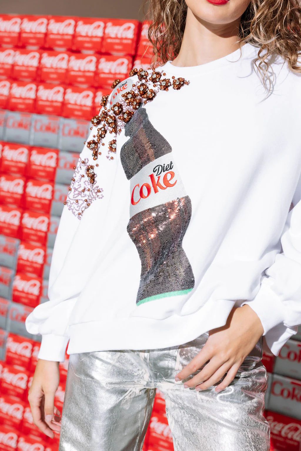 White Popping Diet Coke® Bottle Sweatshirt | Queen of Sparkles