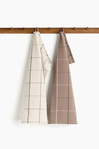 H & M - 2-Pack Linen-Blend Tea Towels - Taupe/Checked | H&M (US + CA)