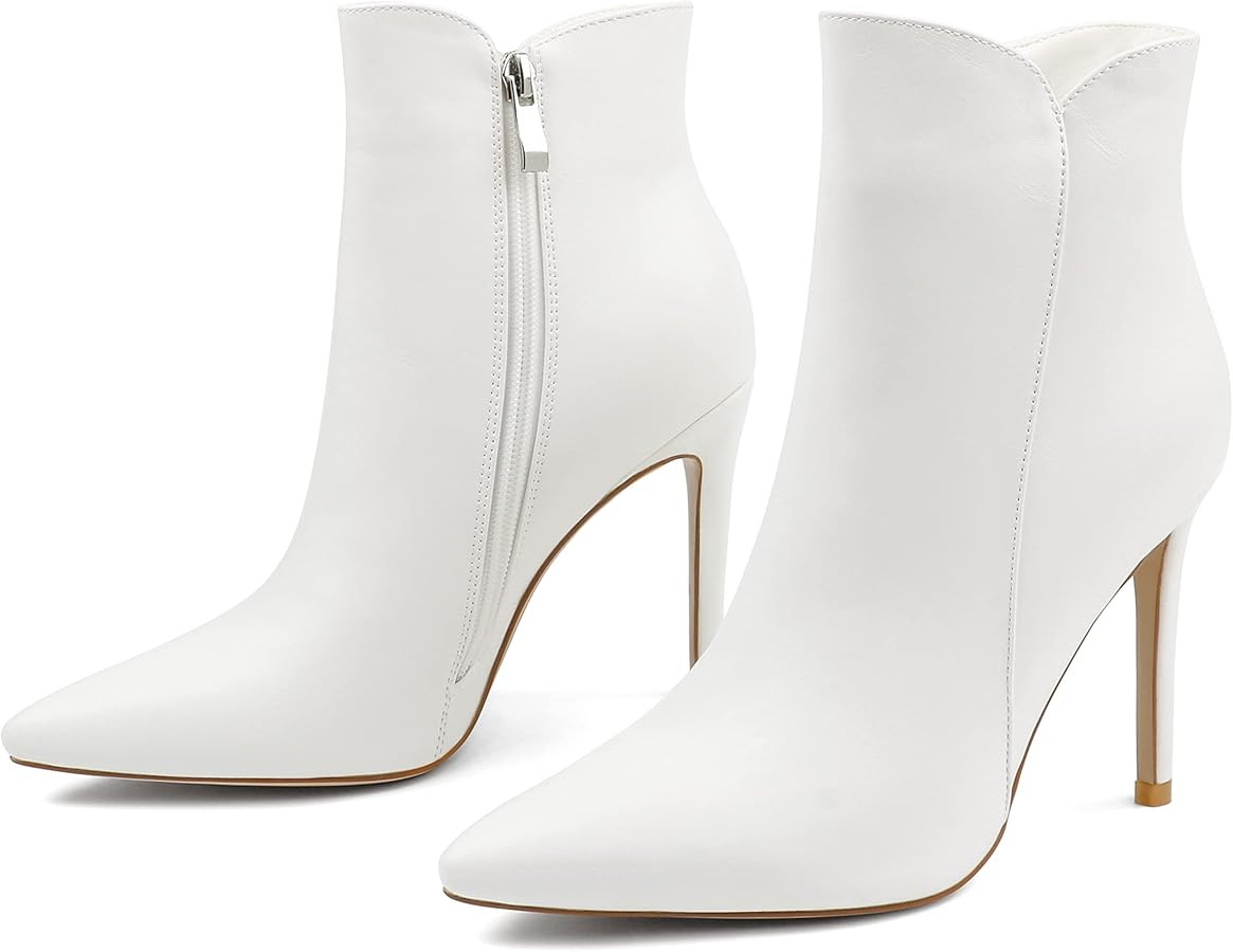 JOY IN LOVE Women's Ankle Boots 4 inch Stiletto High Heels Pointed Toe Zipper Boots | Amazon (US)