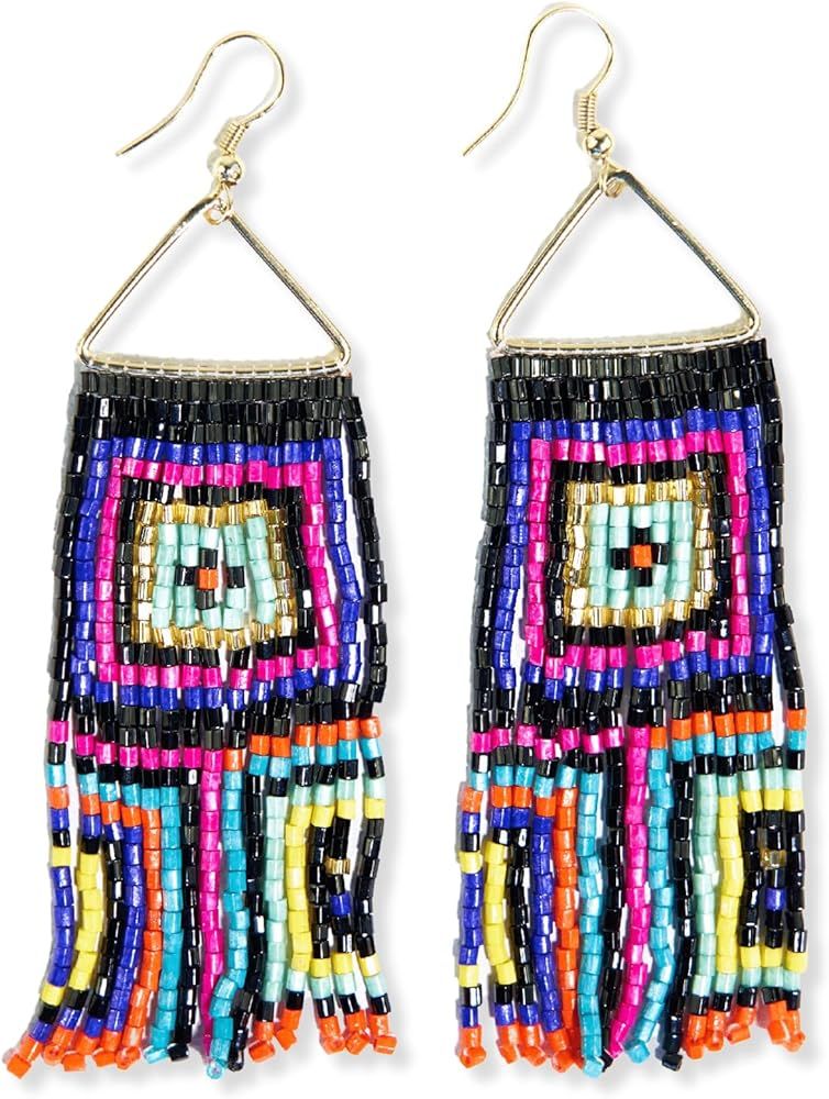 INK+ALLOY Boho Beaded Earrings for Women Dangling, Brooke Long Seed Bead Fringe Statement Tassel ... | Amazon (US)