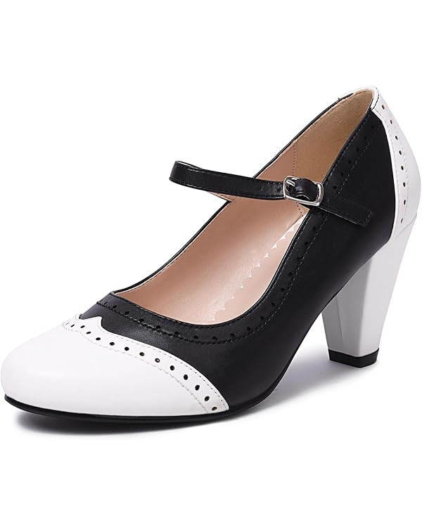 Elerhythm Women's Two Tone Mary Jane Classic and Retro 1920s Pump Heels Gatsby Oxford Pattern 195... | Amazon (US)