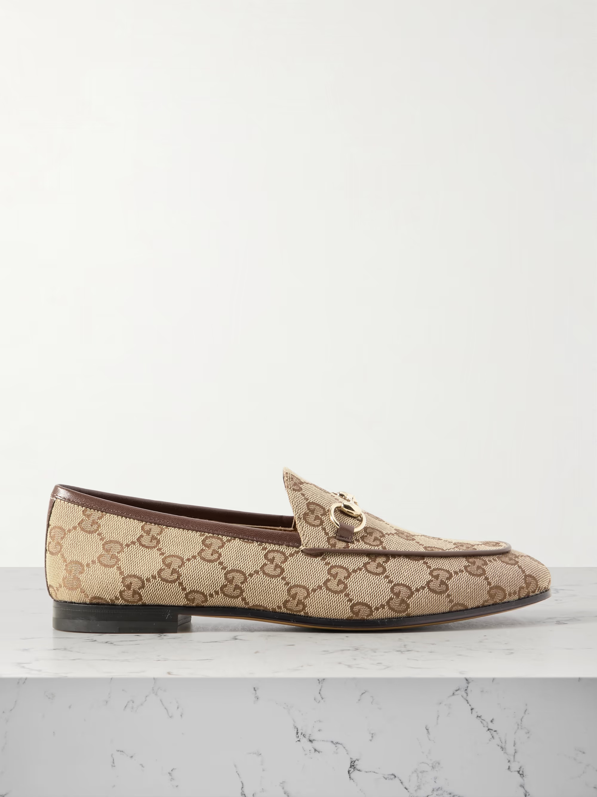 Jordaan horsebit-detailed leather-trimmed canvas-jacquard loafers | NET-A-PORTER (UK & EU)