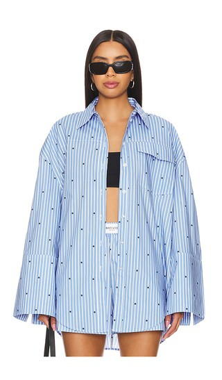 Oversized Shirt in Blue Logo Stripe | Revolve Clothing (Global)