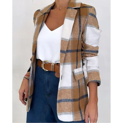 Women's Fall Clothes Plaid Shacket Jacket Long Sleeve Button Down Flannel Shirts Fashion Jacket Khaki M | Target