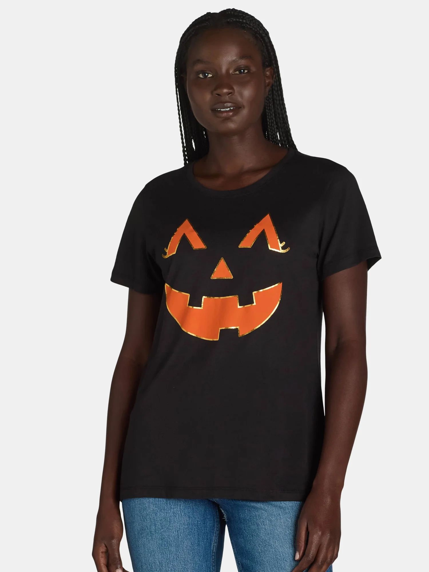 Way to Celebrate Women's Halloween Jack-O-Lantern Eyelash Tee, Sizes S-3XL | Walmart (US)