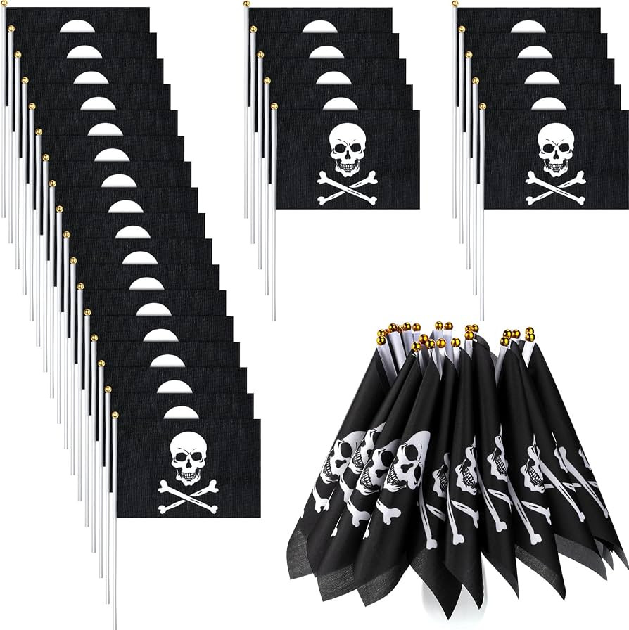 Remerry 50 Pack Pirate Mini Flag, Small Pirate Stick Flag for Party Decorations, Hand Held Jolly ... | Amazon (US)