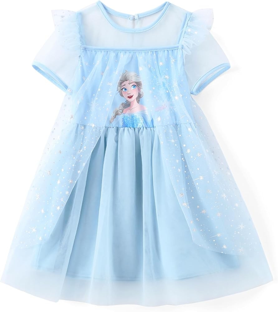 Disney Frozen Elsa Princess Minnie Mouse Toddler Girl Dress Sparkle Tulle Ruffle Summer Beach Hol... | Amazon (US)
