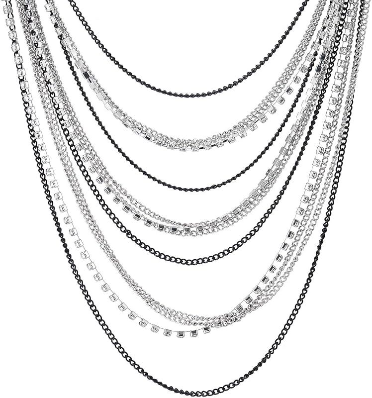 Waterfall Multi-Strand Chains Statement Collar Necklace with Rhinestones Chains, Dress | Amazon (US)