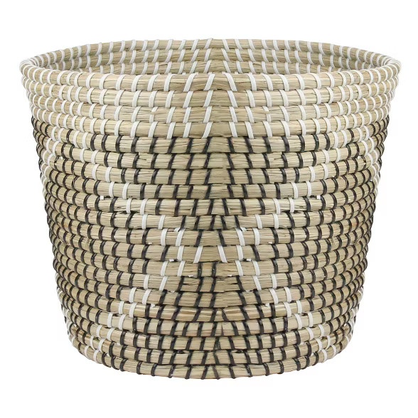 Northlight 12" Beige Seagrass Woven Basket with Black and White Accents | Target