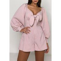 Red Gingham Tie Front Romper | Missguided (US & CA)