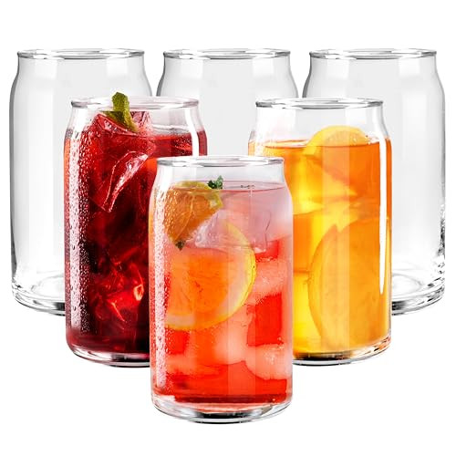 GLING [6 Pack - 16 oz.] Glass Can Shaped Cups Beer & Coffee Tumbler Glasses, Cordial Glasses, Cocktail Glasses | Amazon (US)