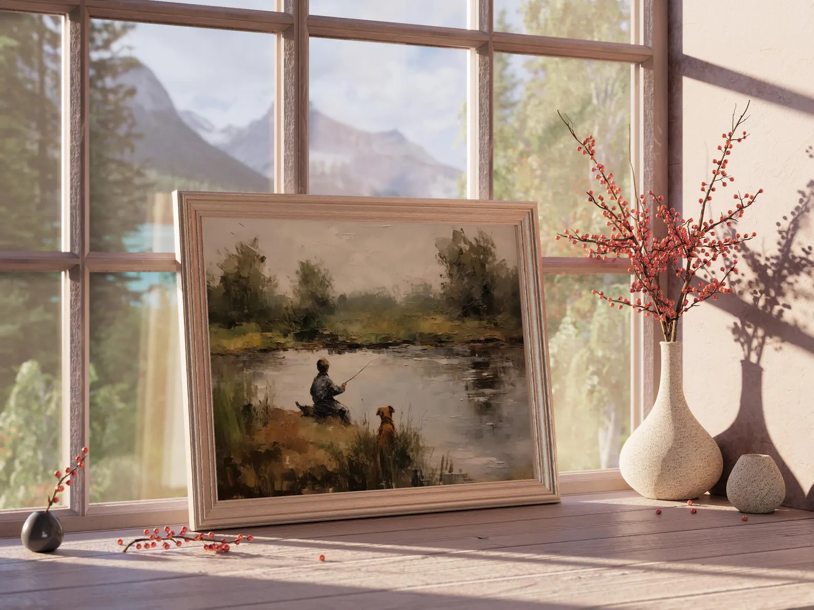Vintage Boy Fishing Wall Art, Nursery Decor, Boys Room Wall Art, Peaceful Lake Scene with Dog, Nu... | Etsy (Global)